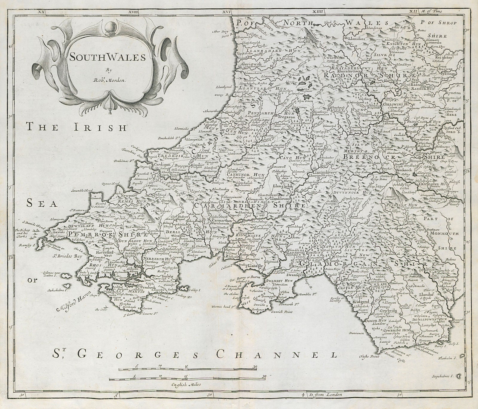 SOUTH WALES by ROBERT MORDEN from Camden's Britannia 1722 old antique map